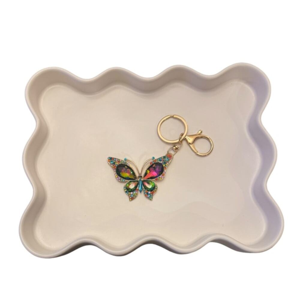 Rainbow Iridescent Butterfly Charm Keychain - Gold